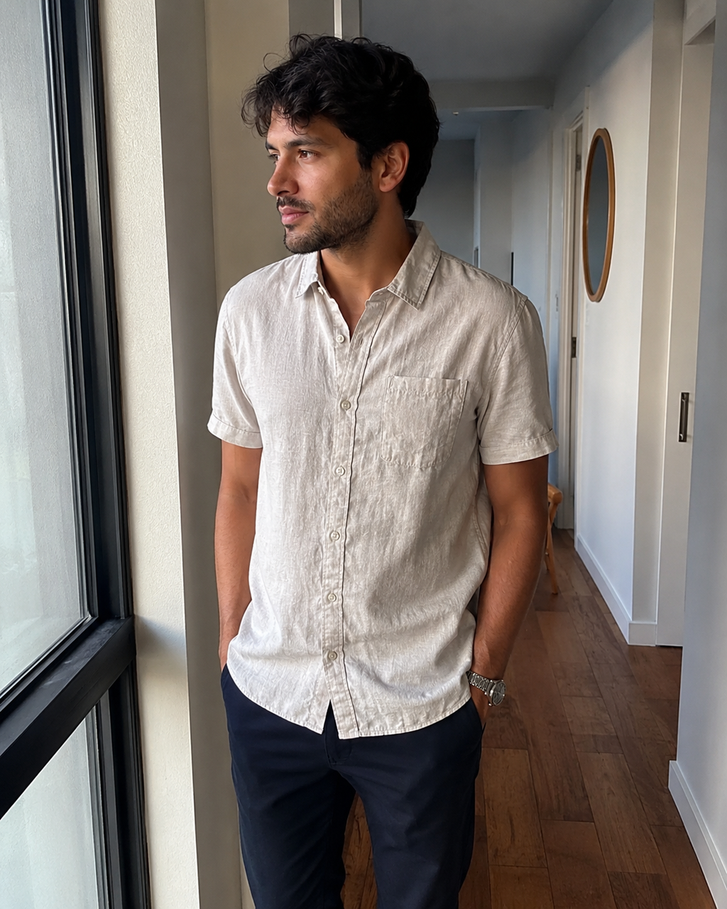 Camicia a maniche corte in lino costiera