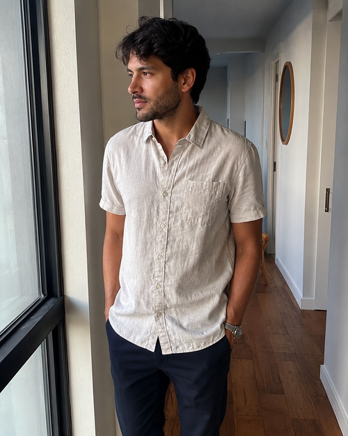 Camicia a maniche corte in lino costiera