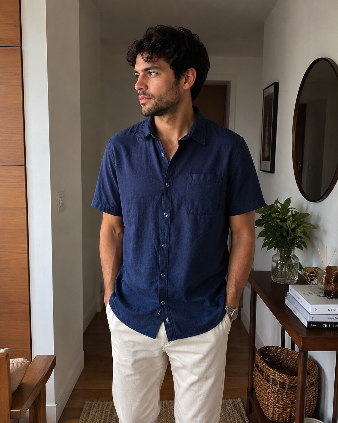 Camicia a maniche corte in lino costiera