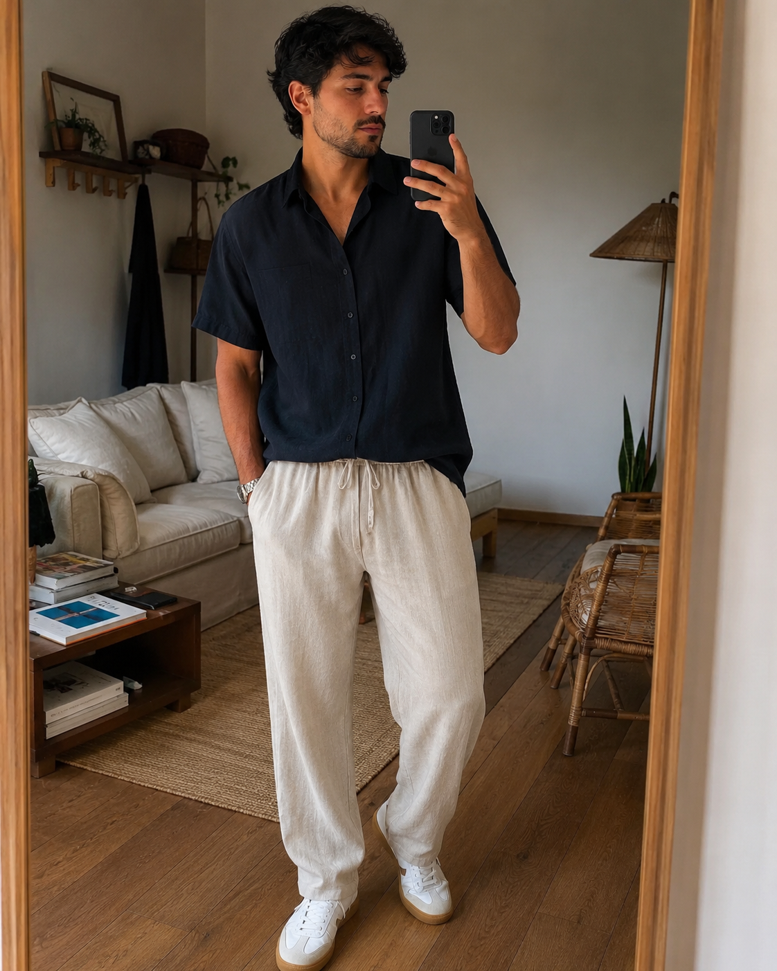 Pantaloni rilassati in lino con coulisse